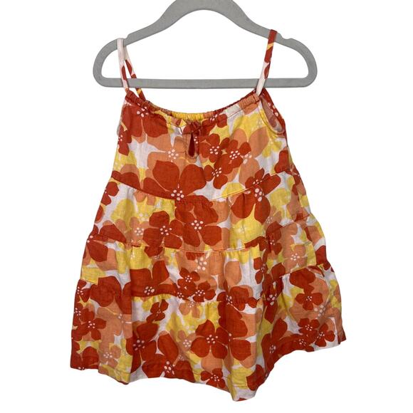 Janie and Jack Linen Sundress Orange Yellow Floral Tiered 18-24 Months - Picture 2 of 8